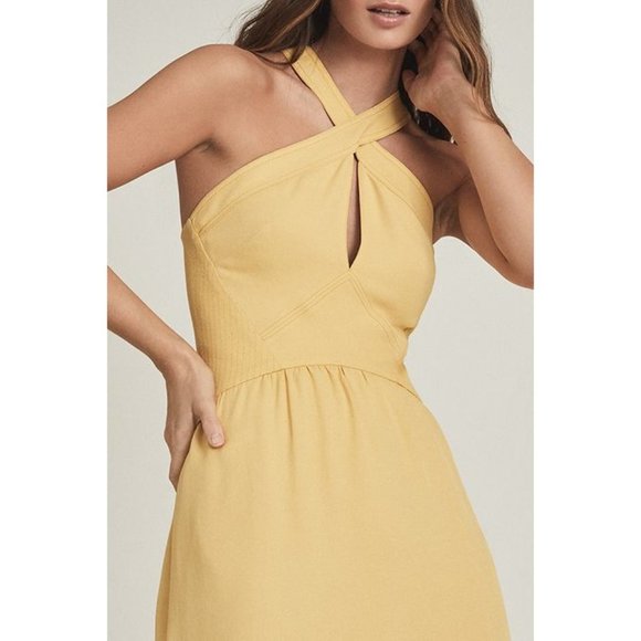 🆕REISS Orla Halter Midi Dress Yellow 10 - Picture 4 of 15